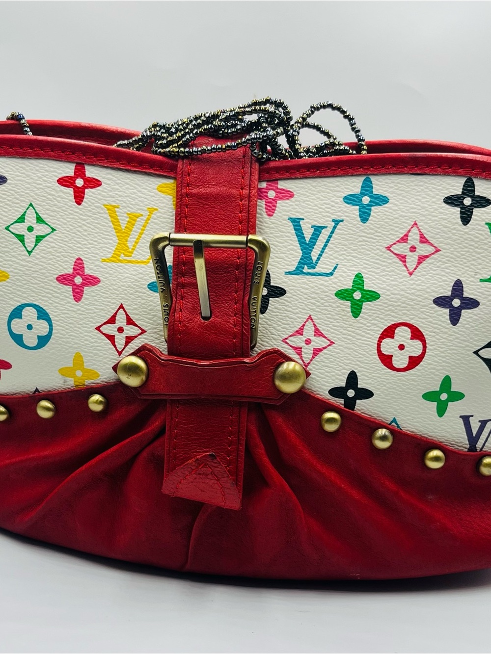 Louis Vuitton Red Leather Multicolor Monogram Shoulder Bag